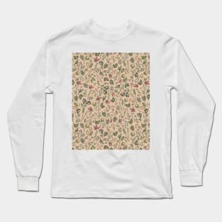 Vintage Style Floral Blooms Repeat Pattern Illustration T-Shirt Long Sleeve T-Shirt